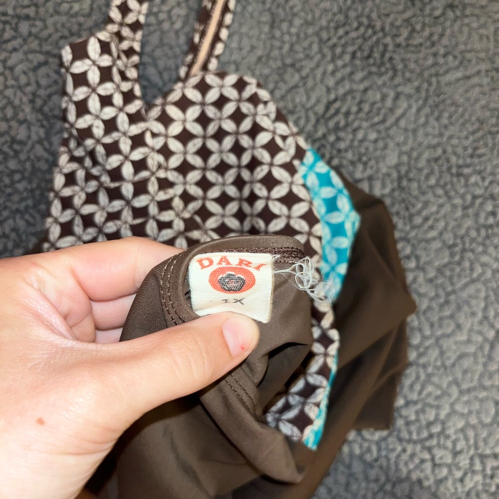 Blue and Brown Swim Chemise with Polka Dots - Picture 6 of 6